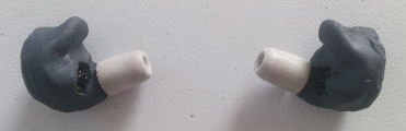 Assembled Dash earpieces: view of the side toward the back of the head.