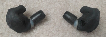 Assembled IQbuds2 MAX earpieces: view of the side toward the back of the head.